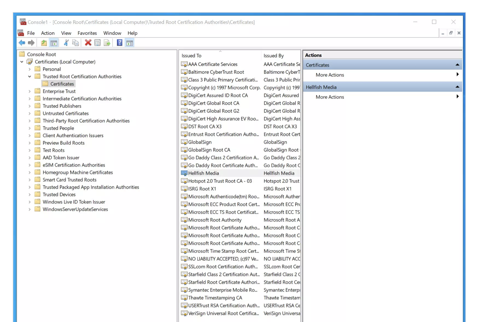 Almacén de certificados windows 10
